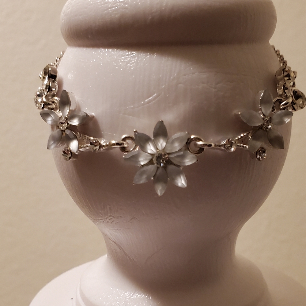 Pale Blue Frosted Glass and Crystal Butterfly Bracelet